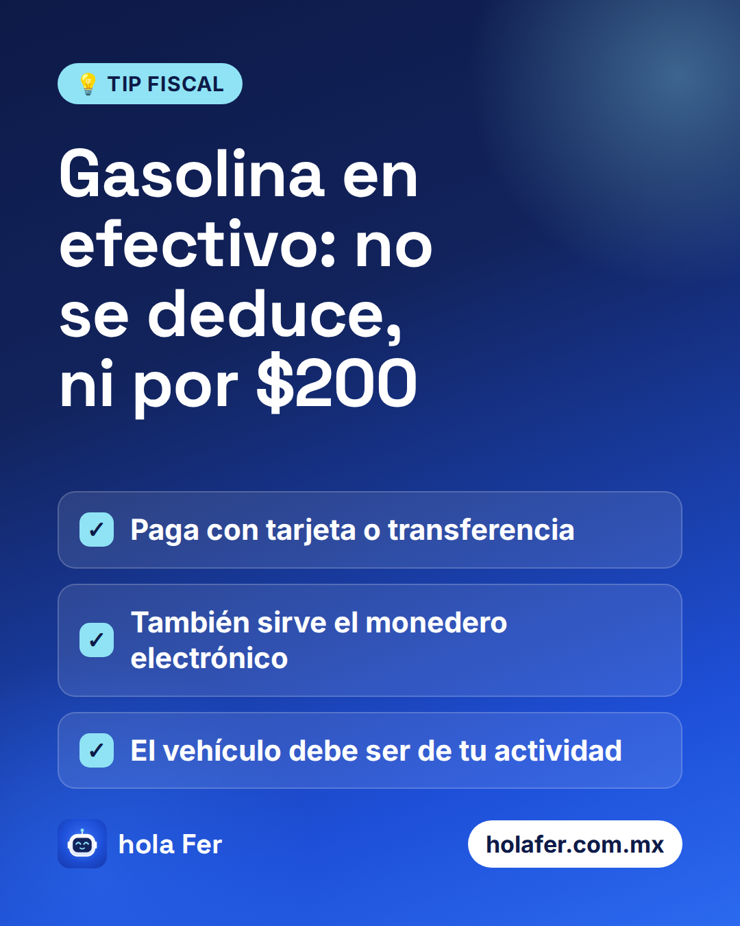 Gasolina en efectivo: no se deduce, ni por $200