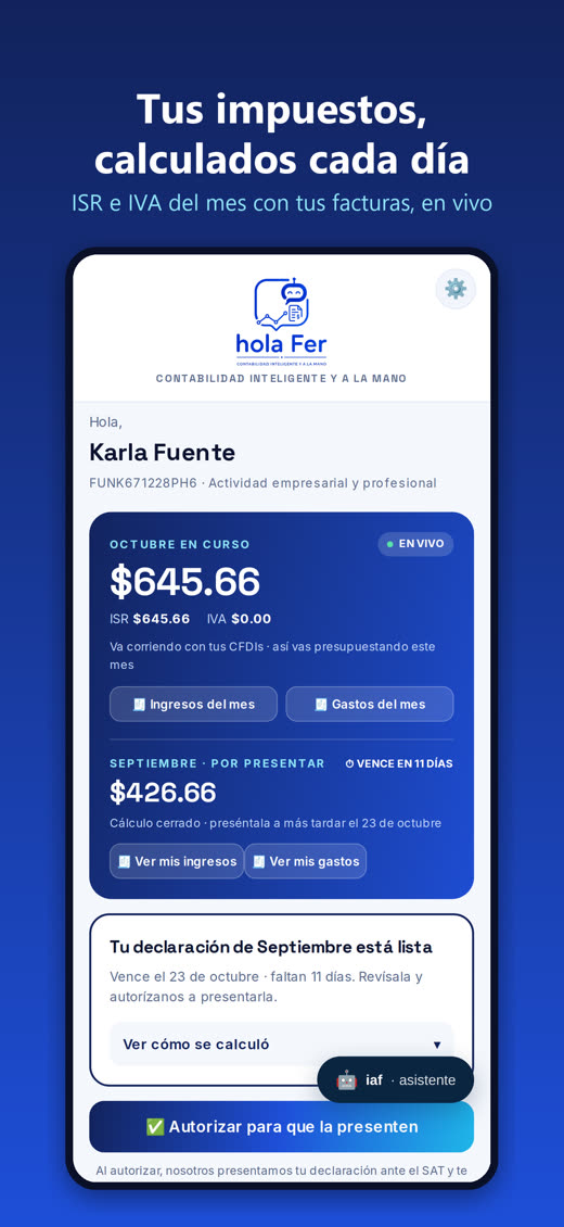 Pantalla de inicio de hola Fer